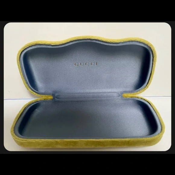 Gucci Authentic Velvet Hard Sunglass Eyeglass Case and Satin Pouch Yellow - Picture 2 of 3